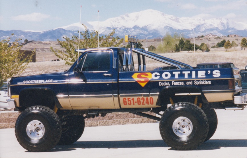 The original Scottie's Company Truck parked outside the Colorado Springs Sky Sox stadium entrance
