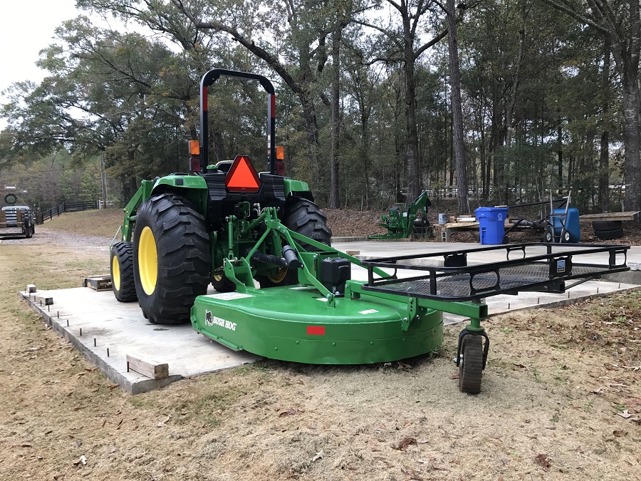 John Deere 4044M with Bushhog Left Rear View