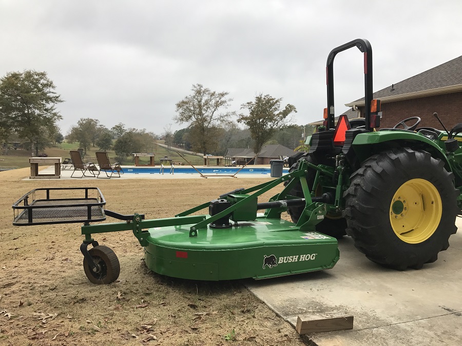 John Deere 4044M with Bushhog Right Rear View